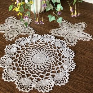 SET OF 3 CROCHETS DOILY TABLE COVER NATURAL CREAM - VINTAGE
